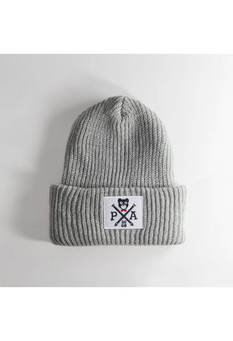 The Cross-Bear Felt Patch Beanie: Heather Gray