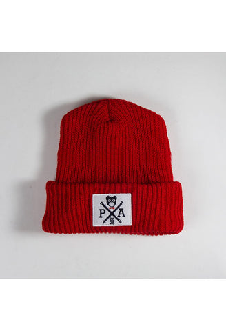 The Cross-Bear Felt Patch Beanie: Red