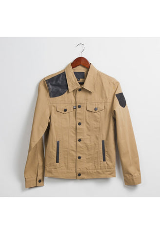 The Shooter Khaki Denim w/ Leather Shoulder Patch Jacket