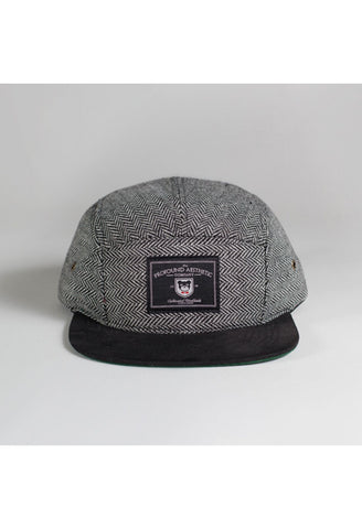 The Academy Tweed Classics Five Panel Hat: Black Herringbone