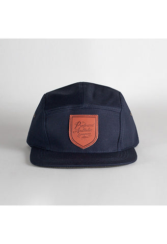 The Script Shield Five Panel Hat: Navy