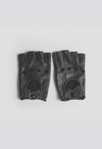 The Genuine Leather Cut-Off Driving Gloves in Black