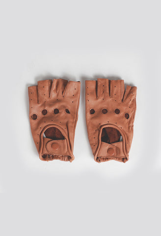 The Genuine Leather Cut-Off Driving Gloves in Tan