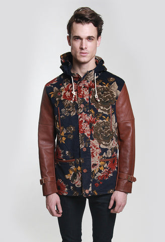 The Royal Versailes Floral Parka Jacket in Navy/Brown