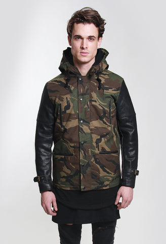 The Woodland Military Parka Jacket in Woodland Camo/Black